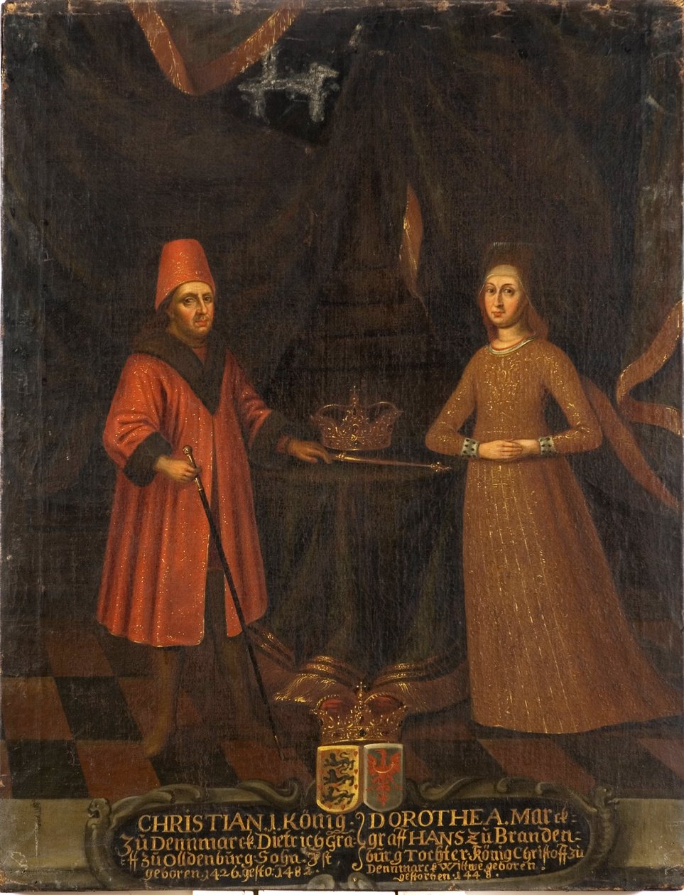 Christian I de Danemark, Norvege et Suede et la reine Dorothee de Brandebourg Kulmbach - král Kristián I. Dánský (1426-1481) a královna Dorothea (1430-1496), anonym. Olej na plátně. Rozměr: 102 x 80 cm. Národní muzeum Stockholm od Unknown artist
