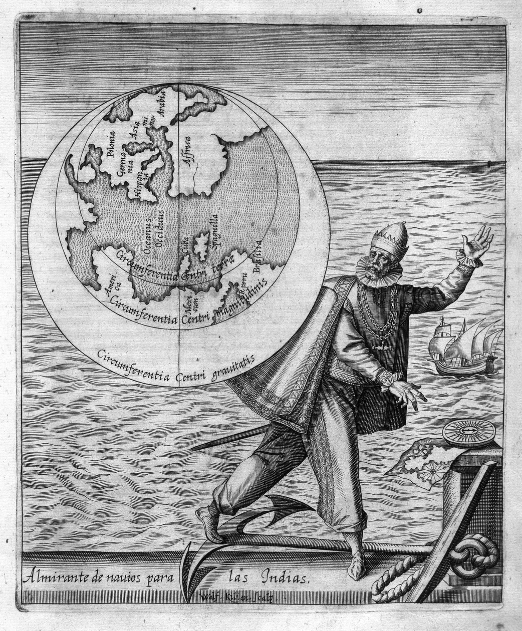 Christopher Columbus (Cristoforo Colombo) - v "Nový tipus po cestě do Nového světa" od Philoponus Honorius od Unknown artist