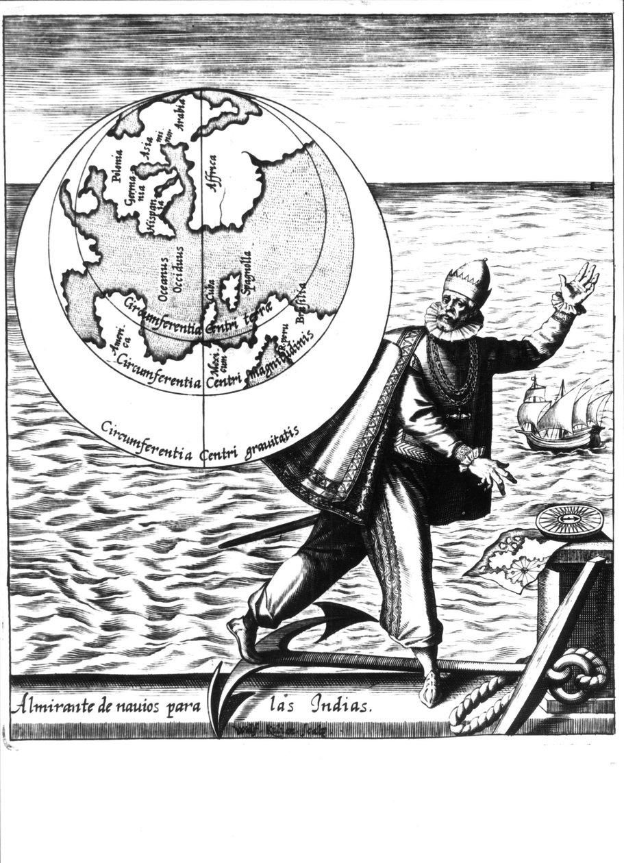 Christopher Columbus - v „Nový tipus po cestě do Nového světa“ od Philoponus Honorius od Unknown artist