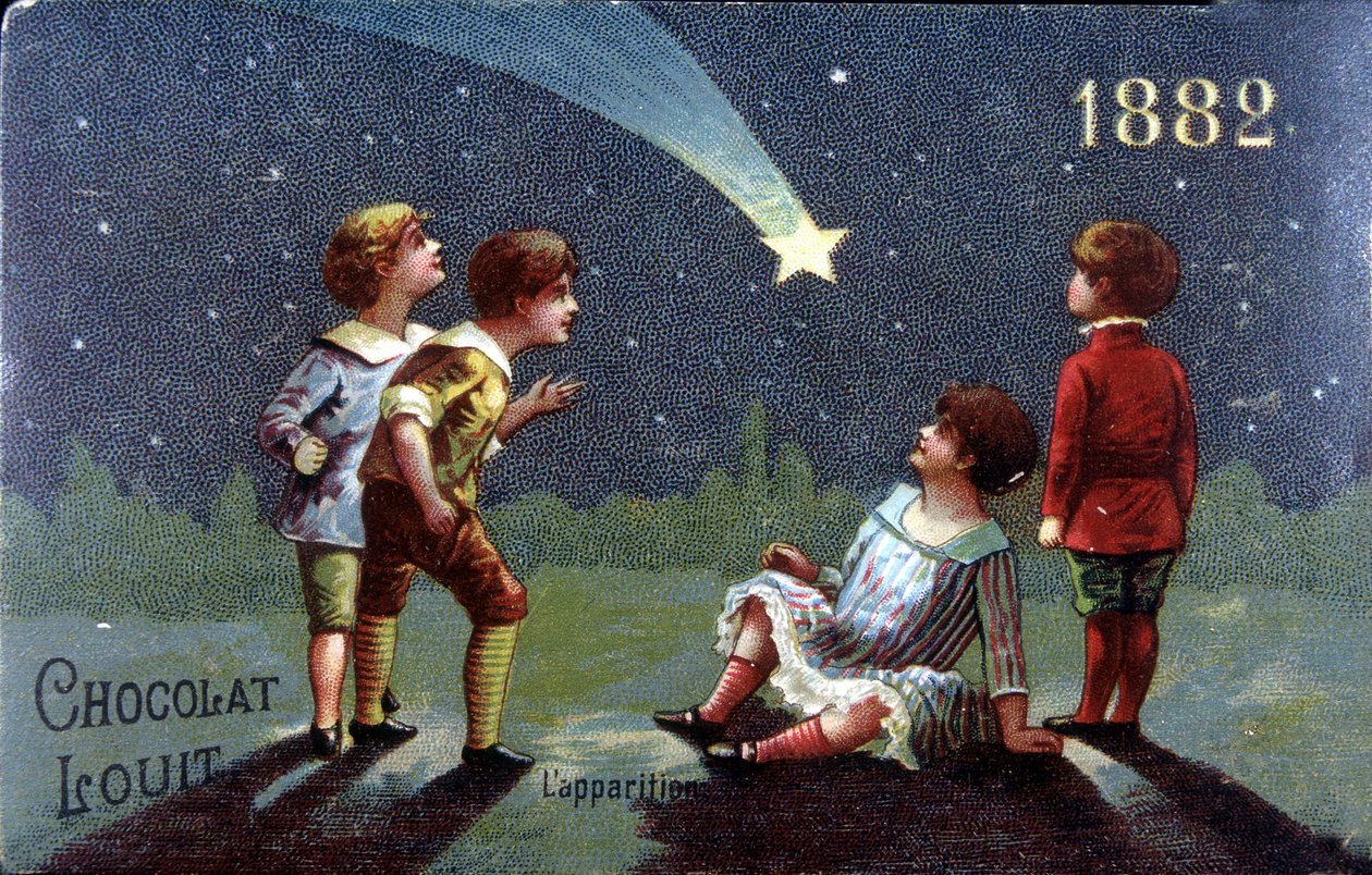 Chromolitografie Chocolat Louit z roku 1882. Děti si při vzhledu hvězdy něco přejí. od Unknown artist
