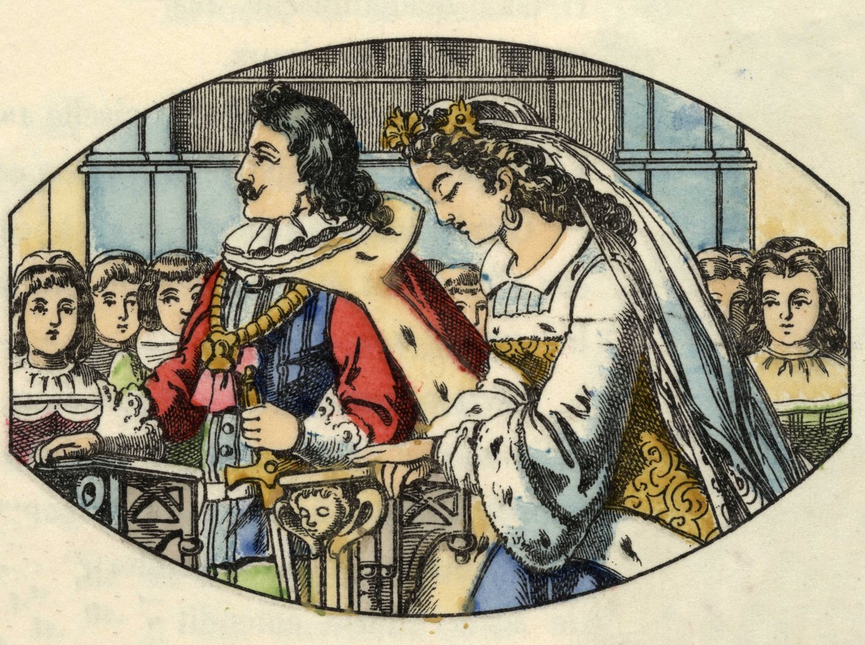 Popelčina svatba s princem. Ilustrace příběhu Charlese Perraulta „Popelka aneb La petite slipper de verre“ od Unknown artist