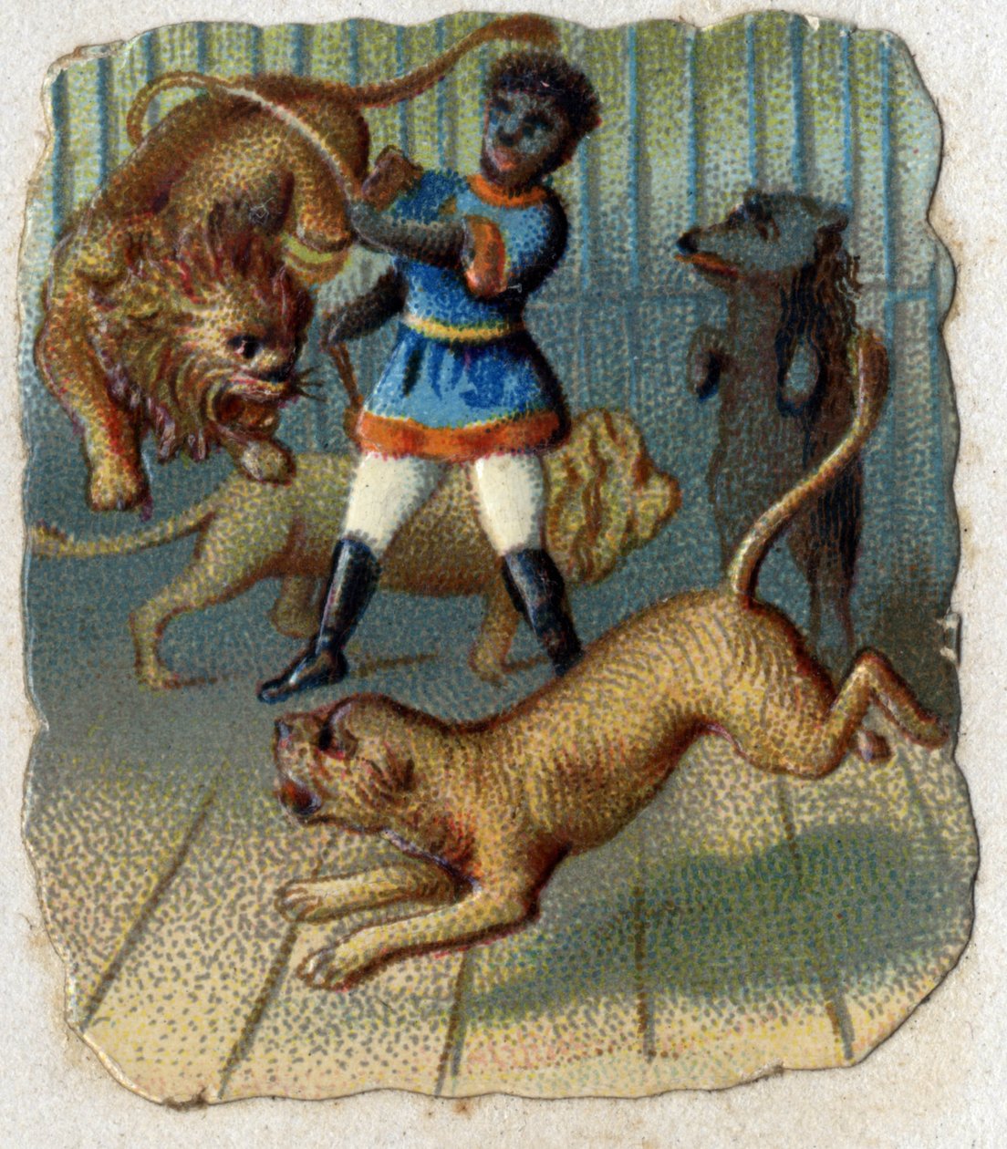 Cirkus: krotitel v kleci s divokými zvířaty. od Unknown artist