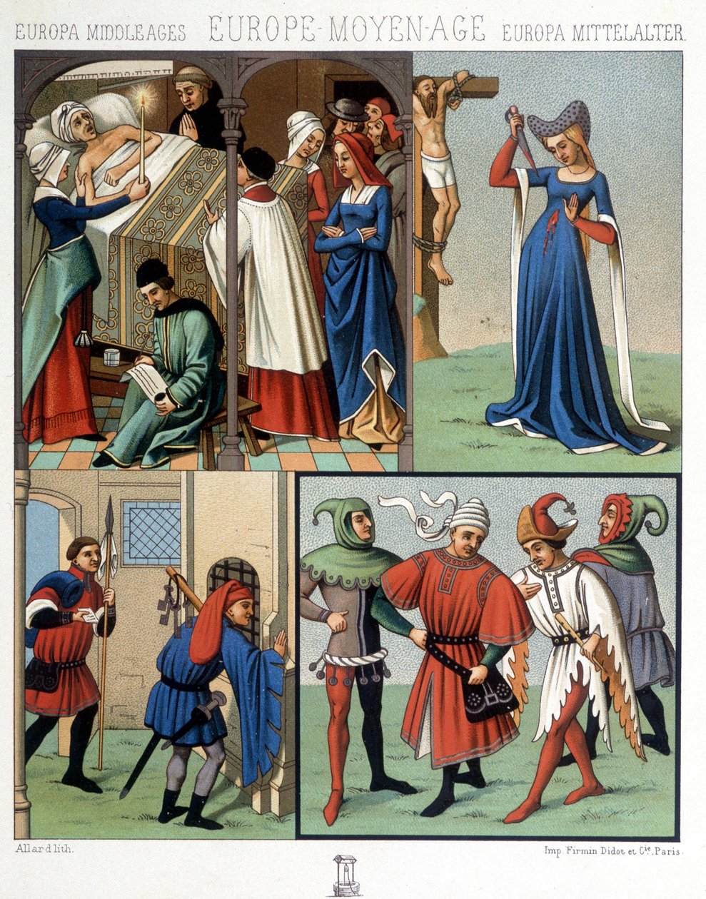 Civilní kostýmy ve středověku od 14. do 15. století. V „Historickém kostýmu“ od A. Racqueta od Unknown artist