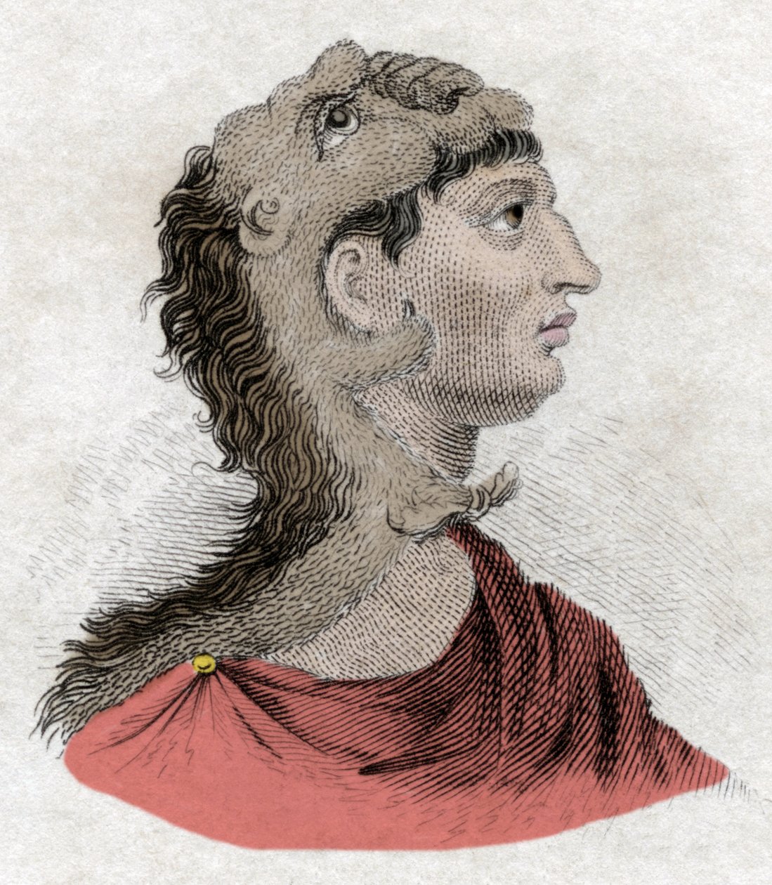 Civilizace starověku: Portrét makedonského krále Filipa II. (382-336 př. n. l.), otce Alexandra Velikého. Rytina 19. století. od Unknown artist