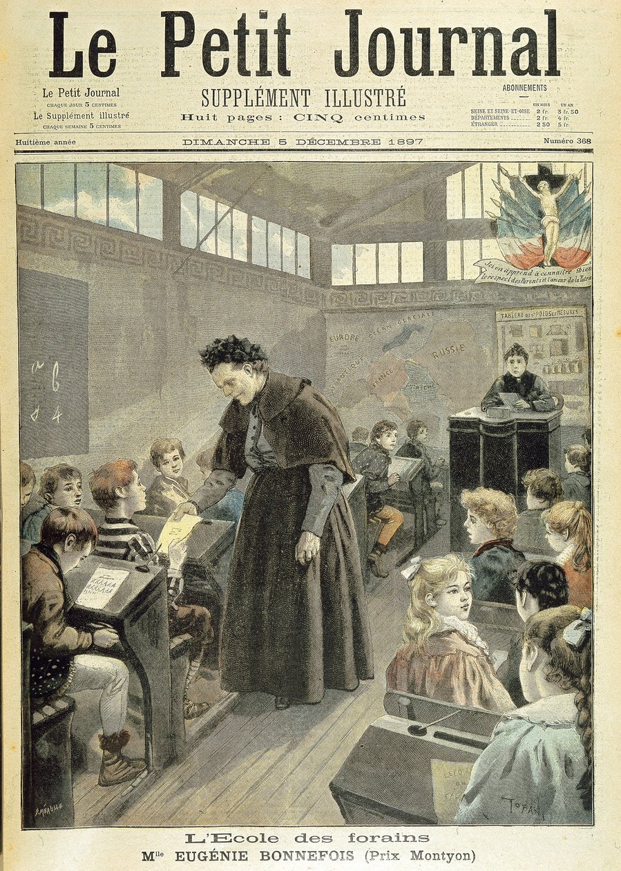 Učebna veletržní školy: Montyonova cena pro Eugénie Bonnefois - v „“Le petit journal“““ z 5. prosince od Unknown artist