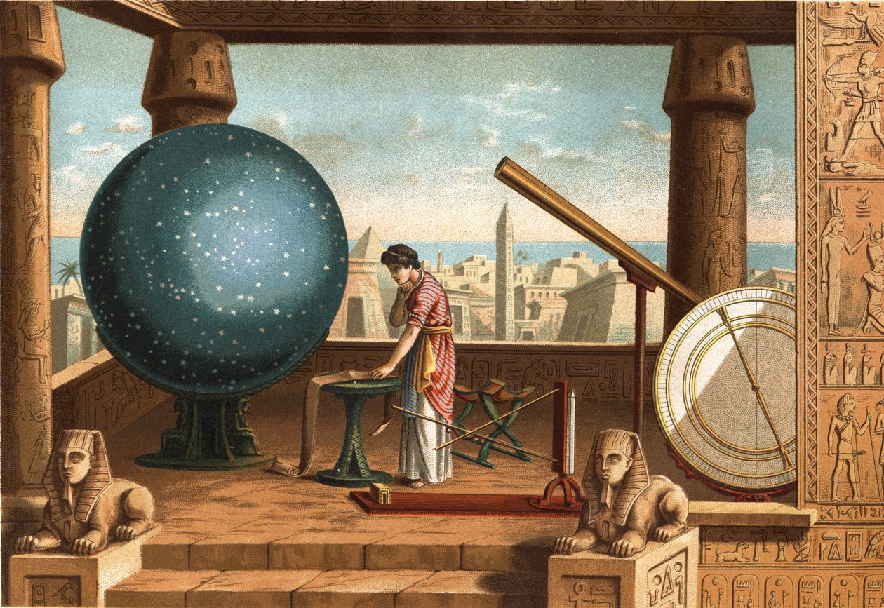 Claude Ptolemaios (asi 100 - asi 170), řecký učenec a astronom, v Alexandrijské observatoři (Egypt). Barcelona 1877. od Unknown artist