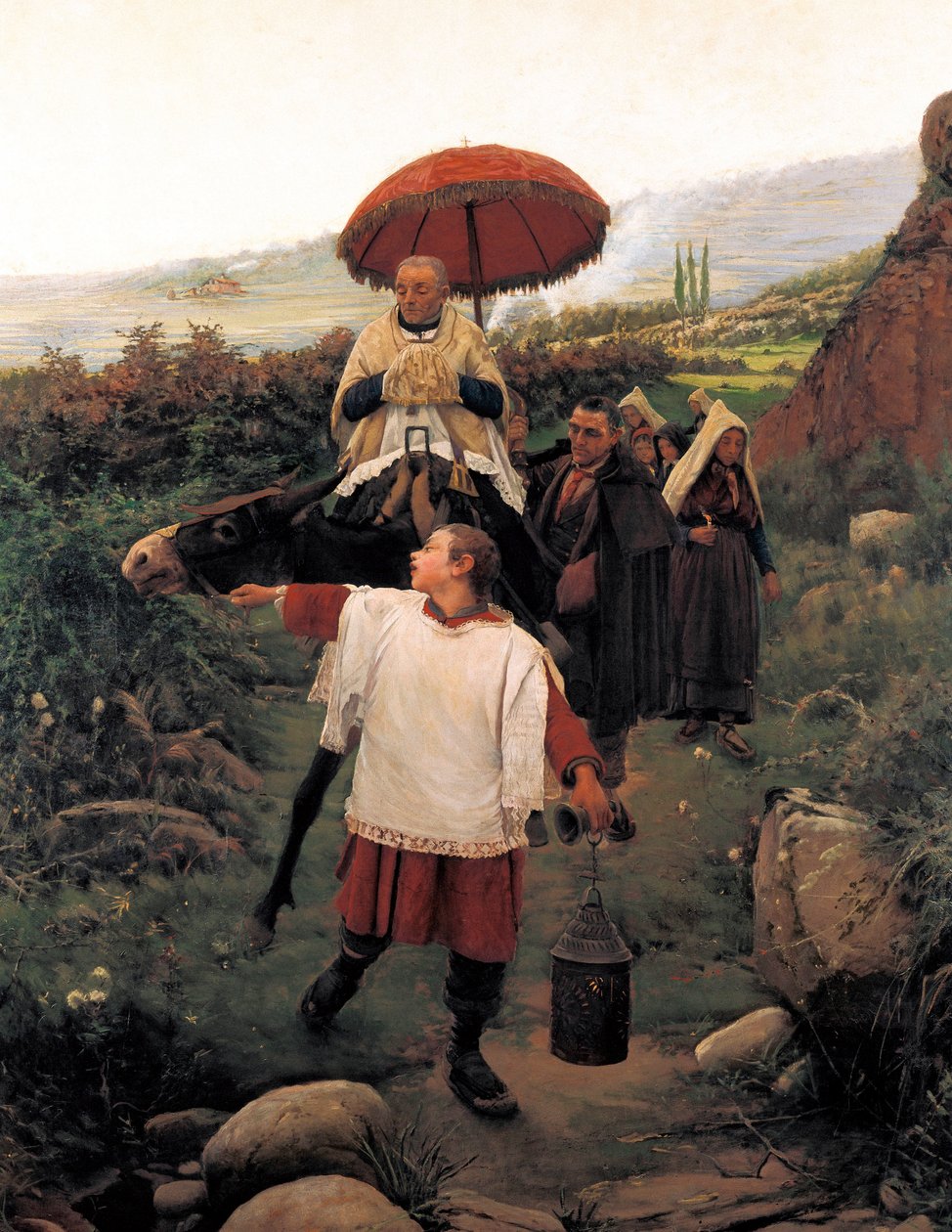"" Spojte horu "" Náboženský průvod v hoře. Obraz Mariano VAYREDA VILA (1853-1903). Španělsko, Olot. Regionální muzeum Garrotxa. od Unknown artist