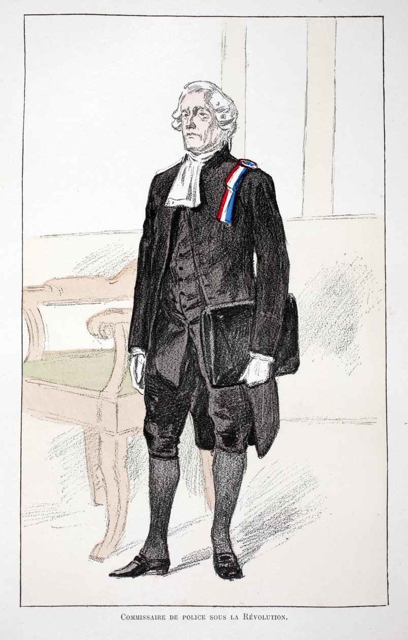 Policejní komisař během revoluce (1789-1799). Lept v barvách, pro ilustraci Kniha „Historie sboru mírotvorců“““ vydaná pod záštitou Louise Lepinea (1846-1933), prefekta policie na Seině, od Alfreda Reye (18 od Unknown artist