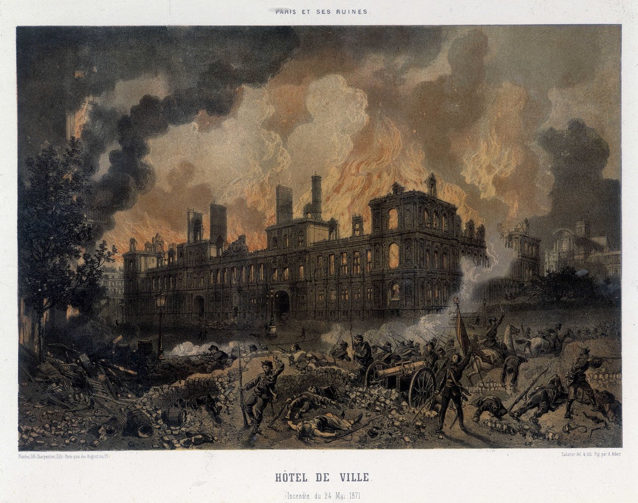 Commune de Paris: Požár radnice v Paříži 24. května od Unknown artist