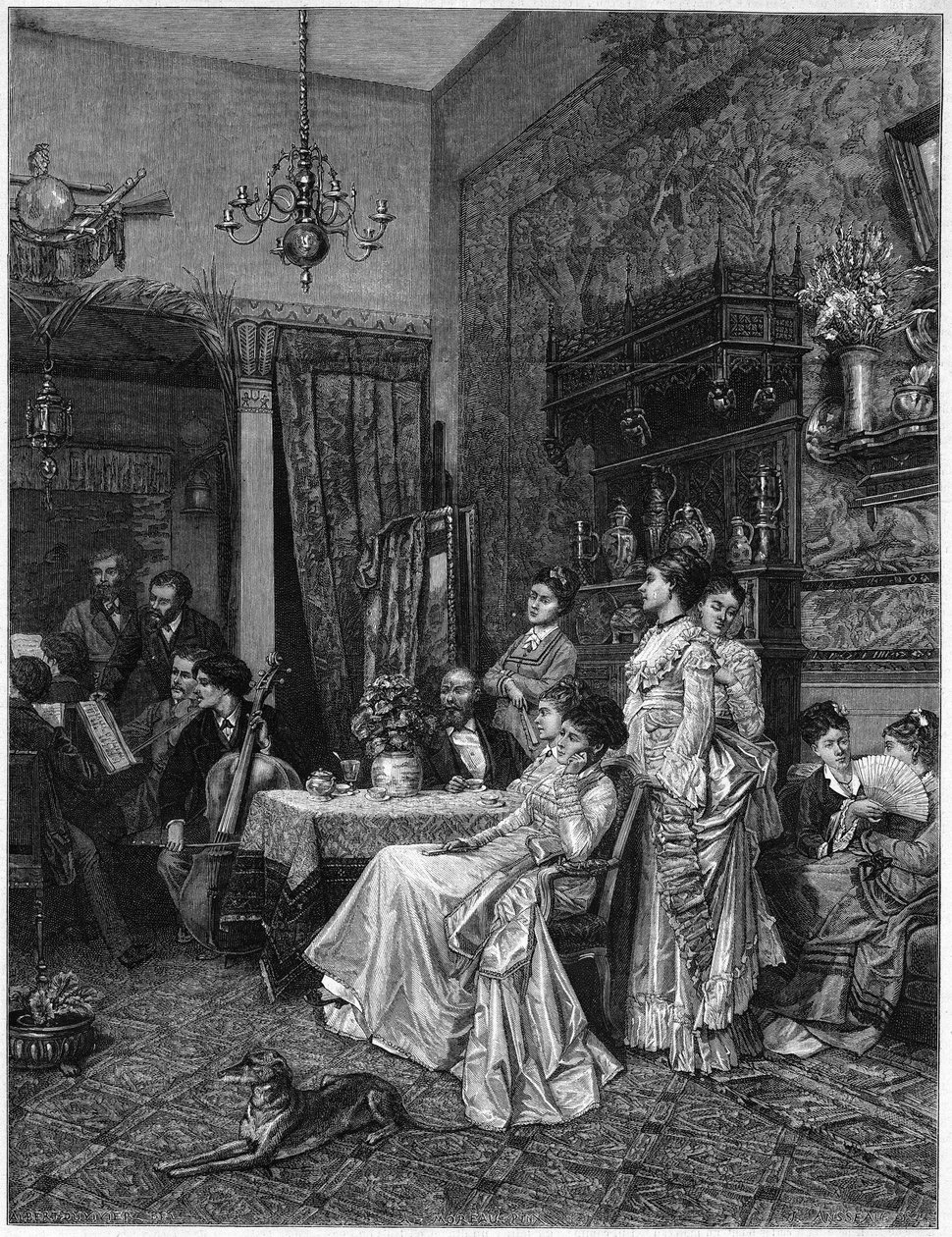 Koncert amatérů v ateliéru umělce. Reprodukce obrazu Adriena Moreaua (1843-1906) prezentovaného na Salon de 1873. od Unknown artist
