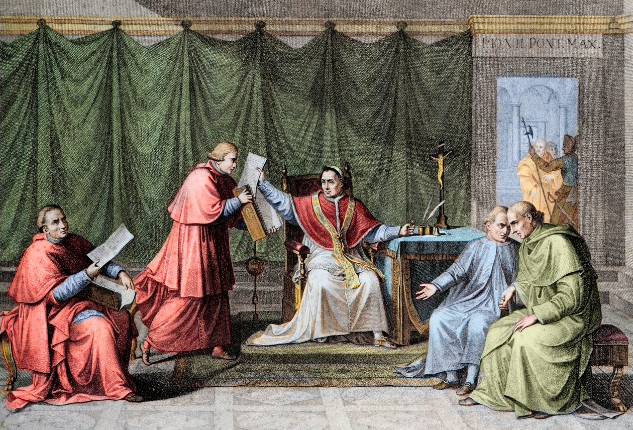 Konkordát z roku 1801 - Podpis konkordátu mezi Francií a Svatým obležením (Saint Siege), papežem Piem VII. (Pius) (1742-1823), 15. srpna od Unknown artist