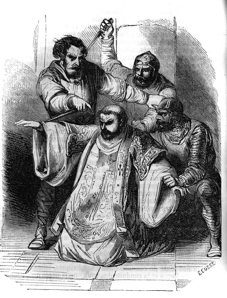 Spiknutí proti Karlu Velikému, 792: lord překvapí rozhovor mezi spiklenci plánujícími vraždu krále Franků. Mezi nimi Pepin the Bossu (769-811), syn Karla Velikého. Rytina 19. století. od Unknown artist