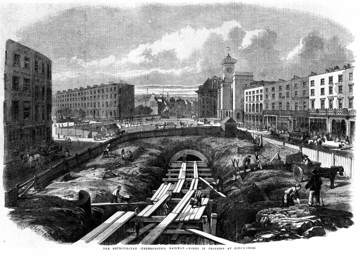 Výstavba londýnského metra v roce 1850: pracuje v King Cross. od Unknown artist