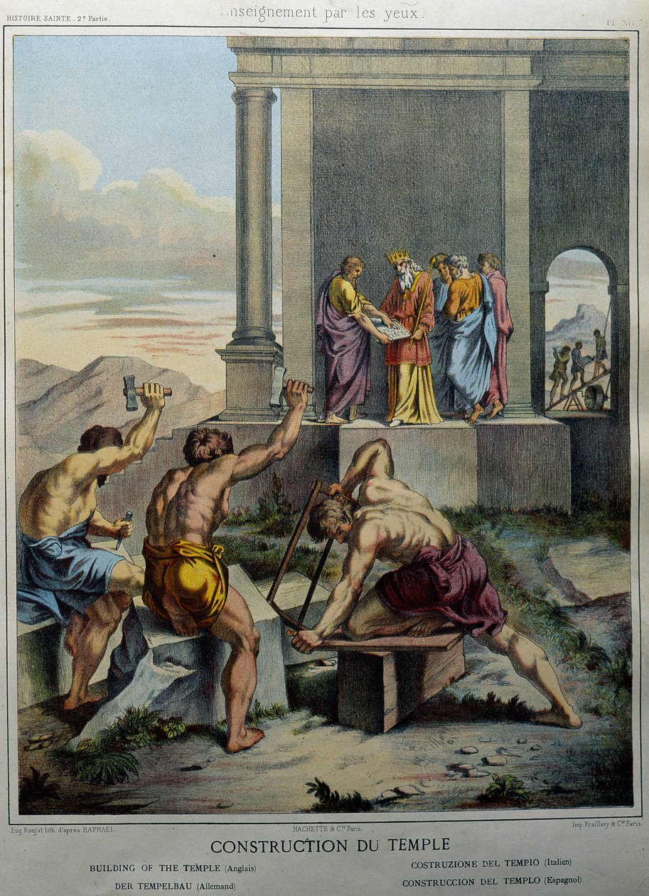 Stavba Šalomounova chrámu - v „“Svaté historii“, ed. Hachette od Unknown artist
