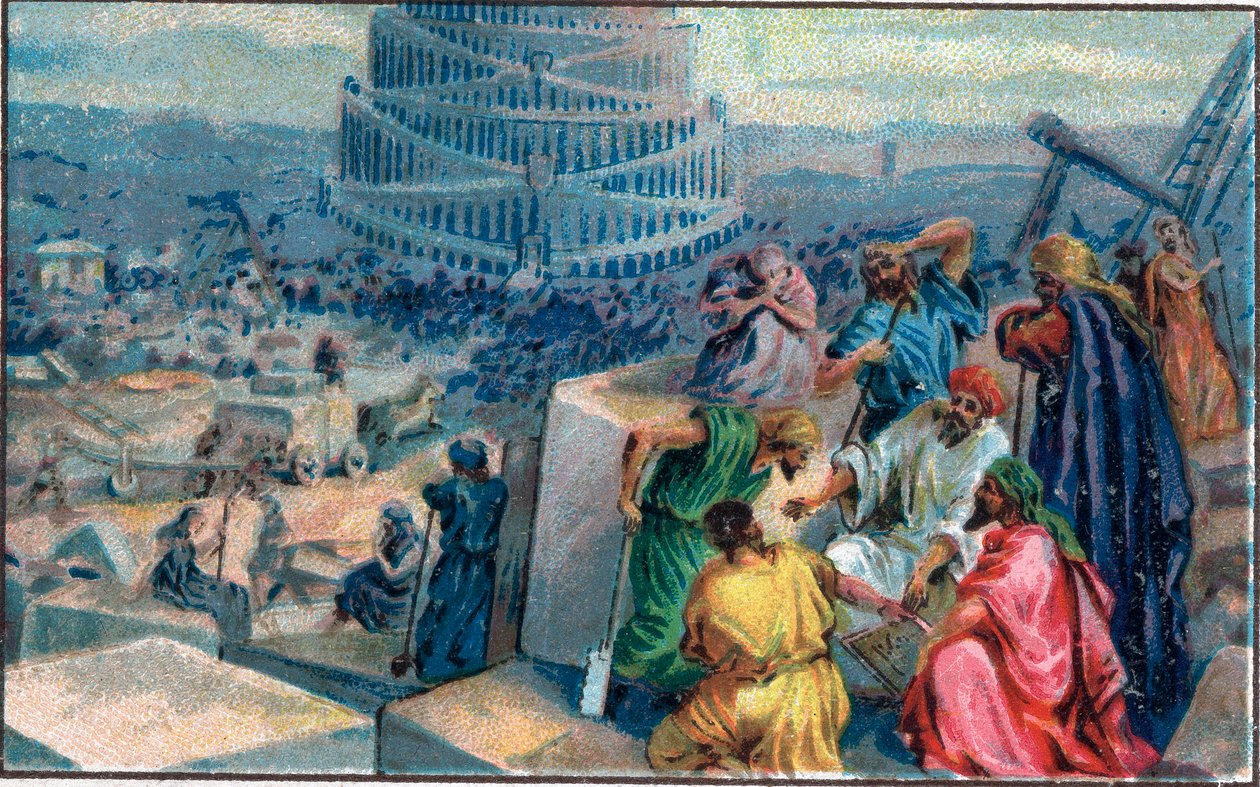 Stavba babylonské věže. Chromolitografie konce 19. století. od Unknown artist