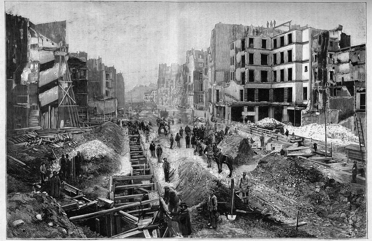 Stavba na Reaumurově ulici - Proměny Paříže za Druhého císařství, Haussmann Paris (Boulevard, Haussmannovy závody) - Le Percement de la Rue Reaumur ve 3. pařížském obvodu od Unknown artist