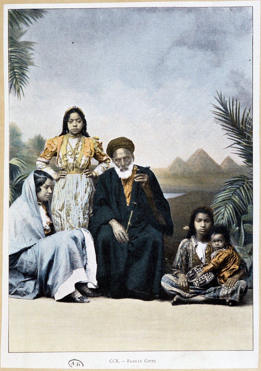 Koptská rodina v Egyptě - fotochrom, konec 19. století od Unknown artist