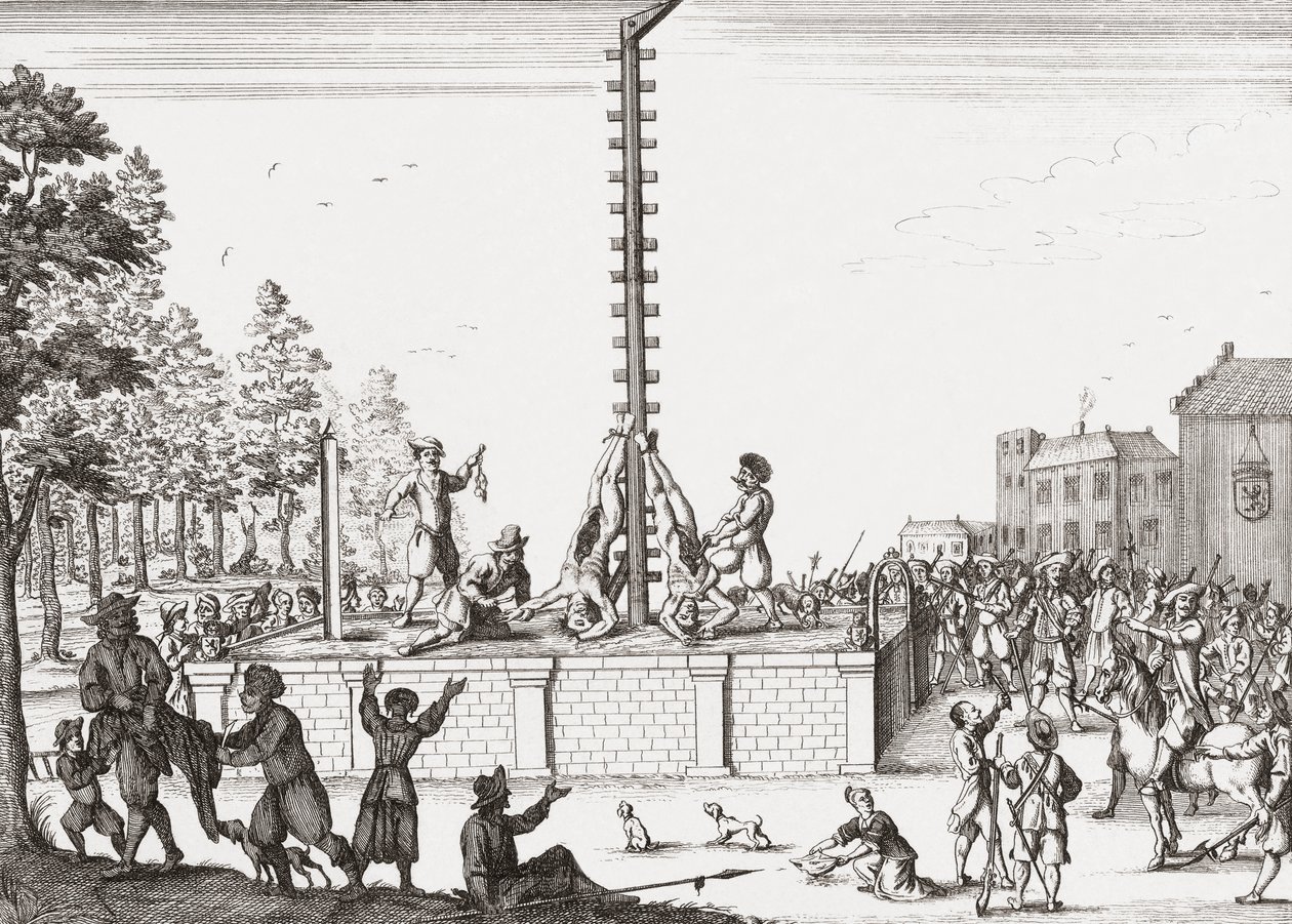 Mrtvoly Johana a Cornelis de Witt visí na šibenici. od Unknown artist