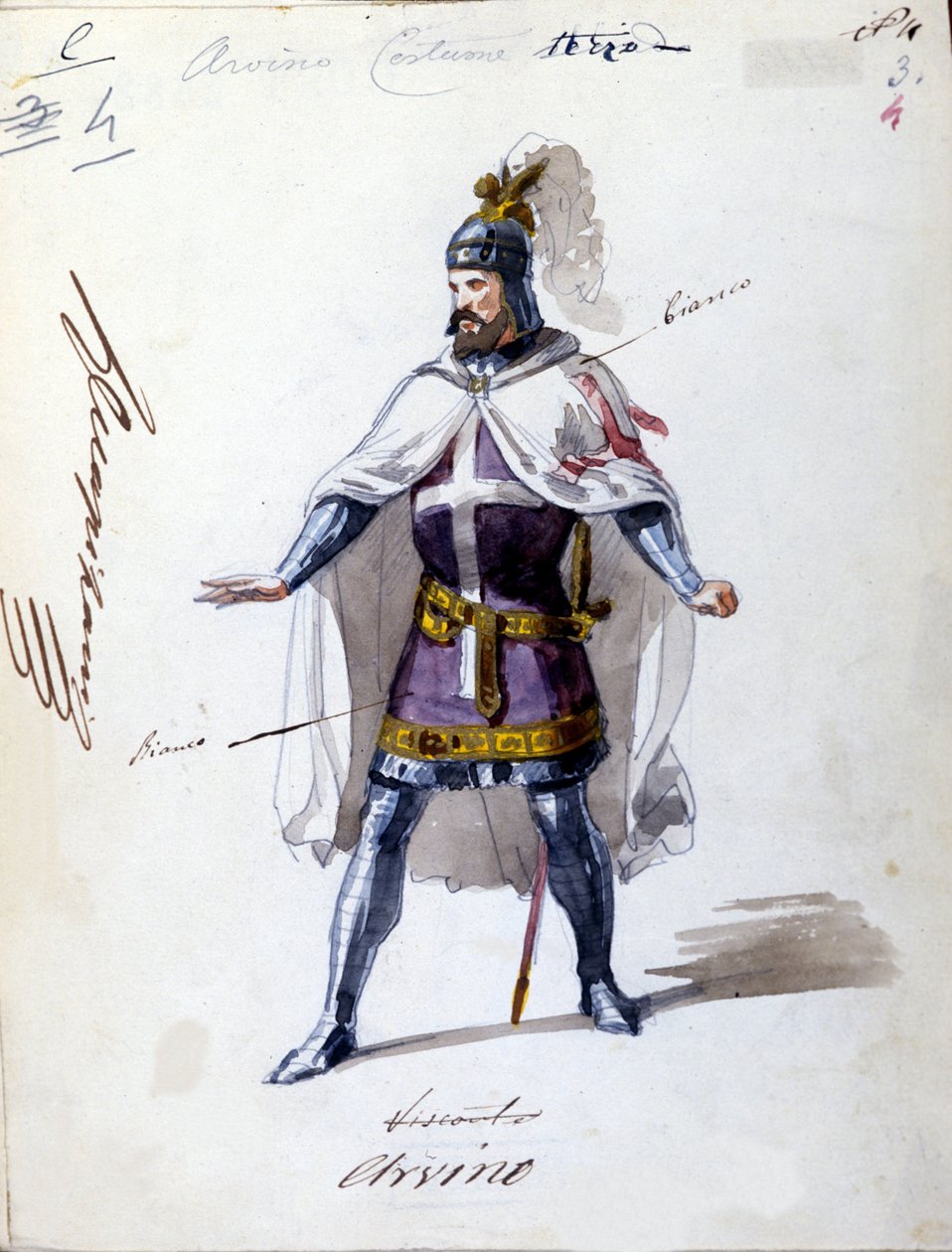 Kostým pro operu „I Lombardi“ nebo „Les Lombards à la première Crusade““ složil Giuseppe Verdi (1813 - 1901) v roce 1843. Anonymní kresba akvarelem. Postava Alvina pro představení v milánské Scale. od Unknown artist