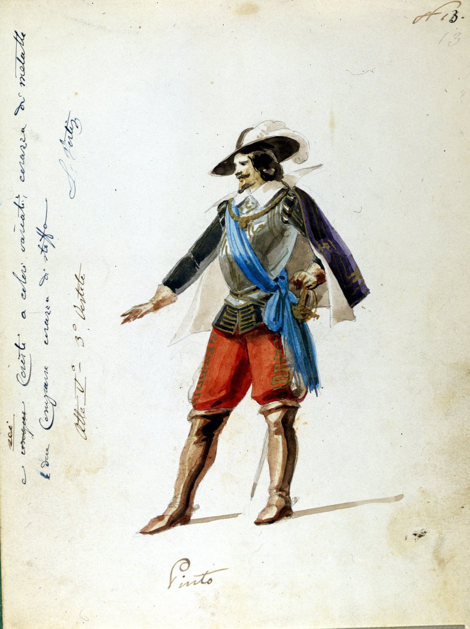 Kostým pro postavu Arriga v opeře „Giovanna de Guzman““ název prvního ztvárnění sicilských Vepres (I vespri siciliani) složil Giuseppe Verdi. Anonymní kostým vyrobený pro divadlo Scala v Miláně v roce 1856. od Unknown artist