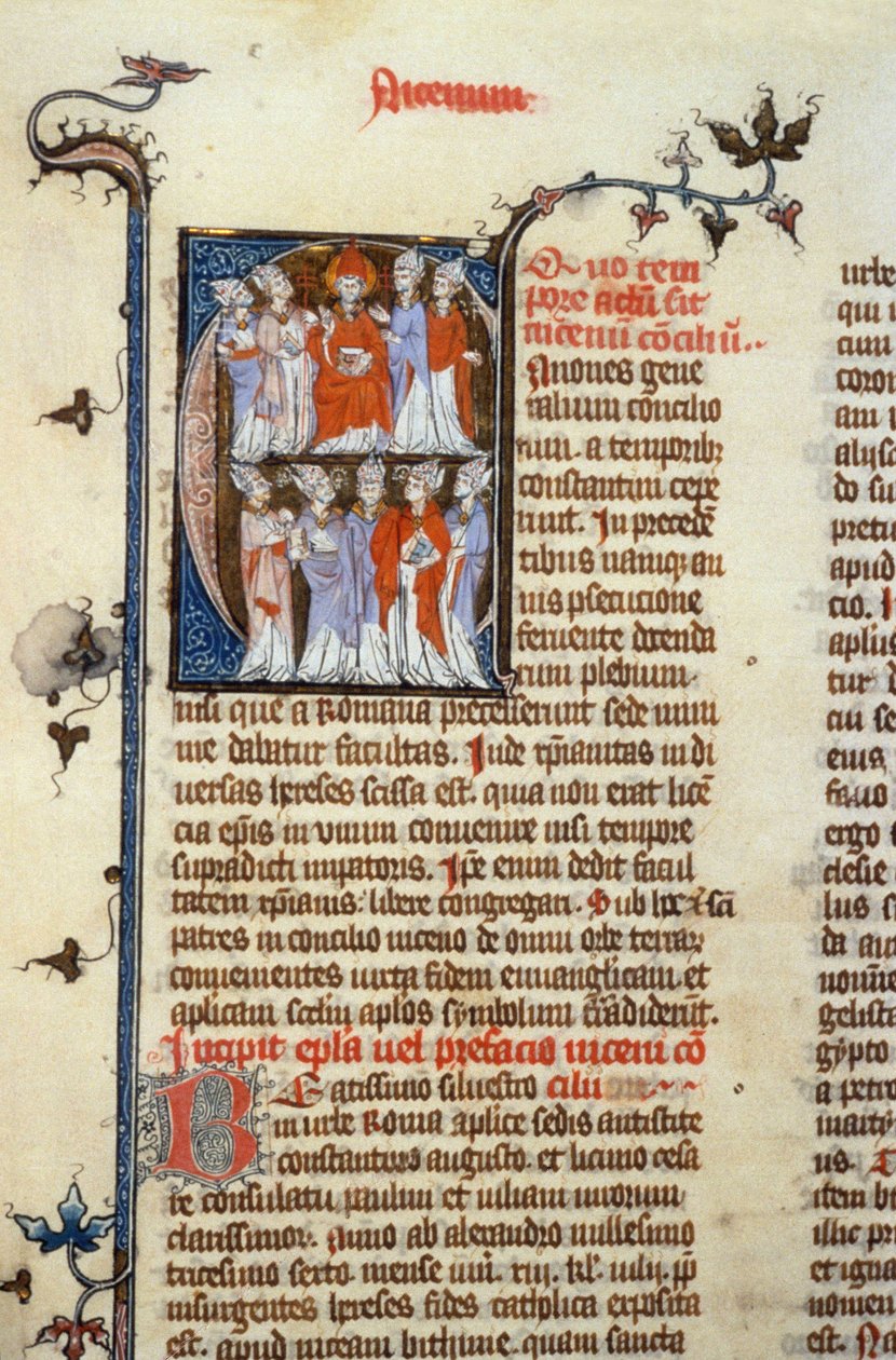 Nicejský koncil - rukopisná iluminace (starolatinský překlad prvních ekumenických koncilů připisovaných Isidorovi), středověk (ref. 365, 351r). B. Pane Toulouse. Žádost o autorizaci Městské knihovně v Toulouse (tel: 05 62 27 66 od Unknown artist