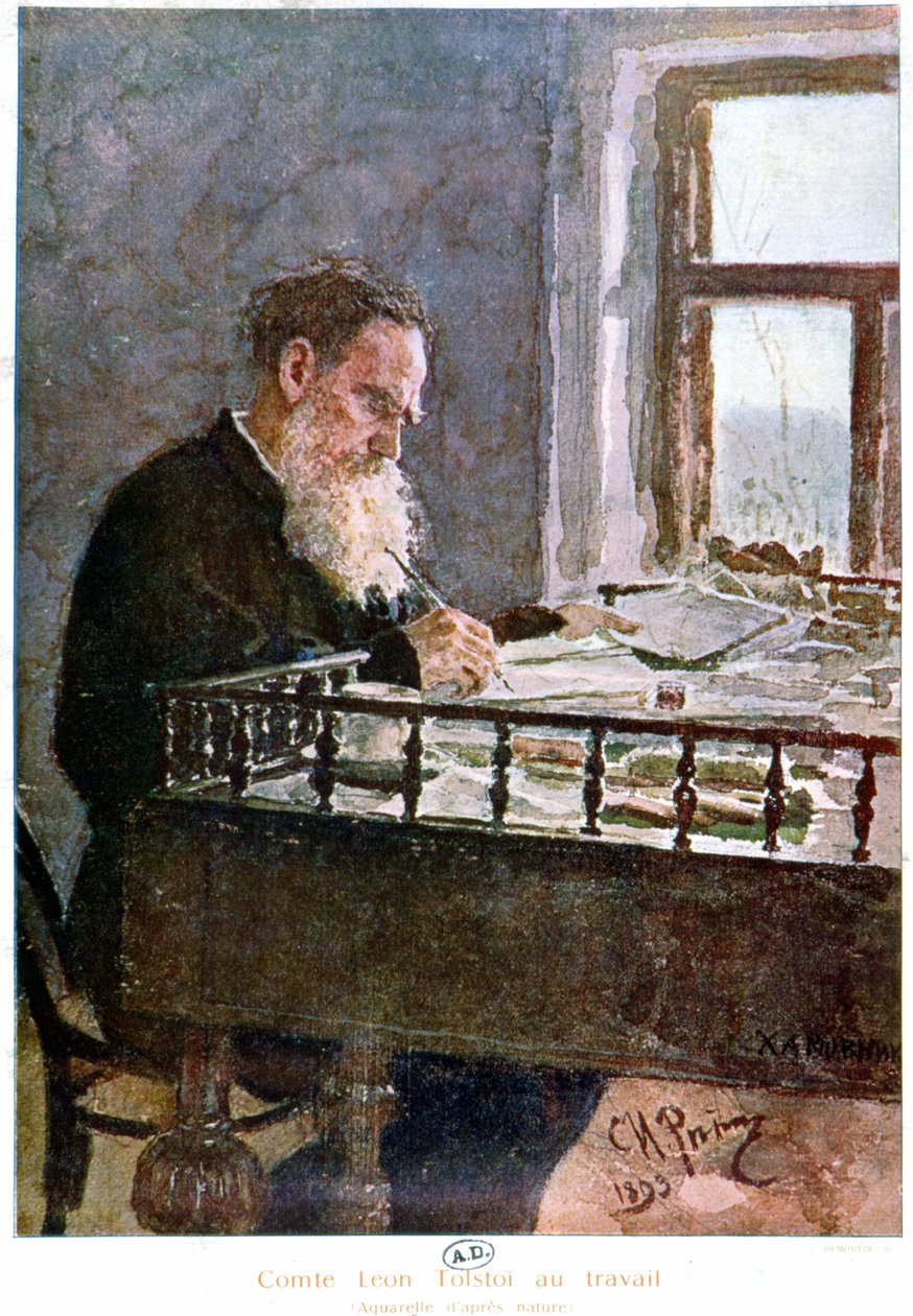 Hrabě Tolstoj psaní - akvarel podle přírody od Unknown artist