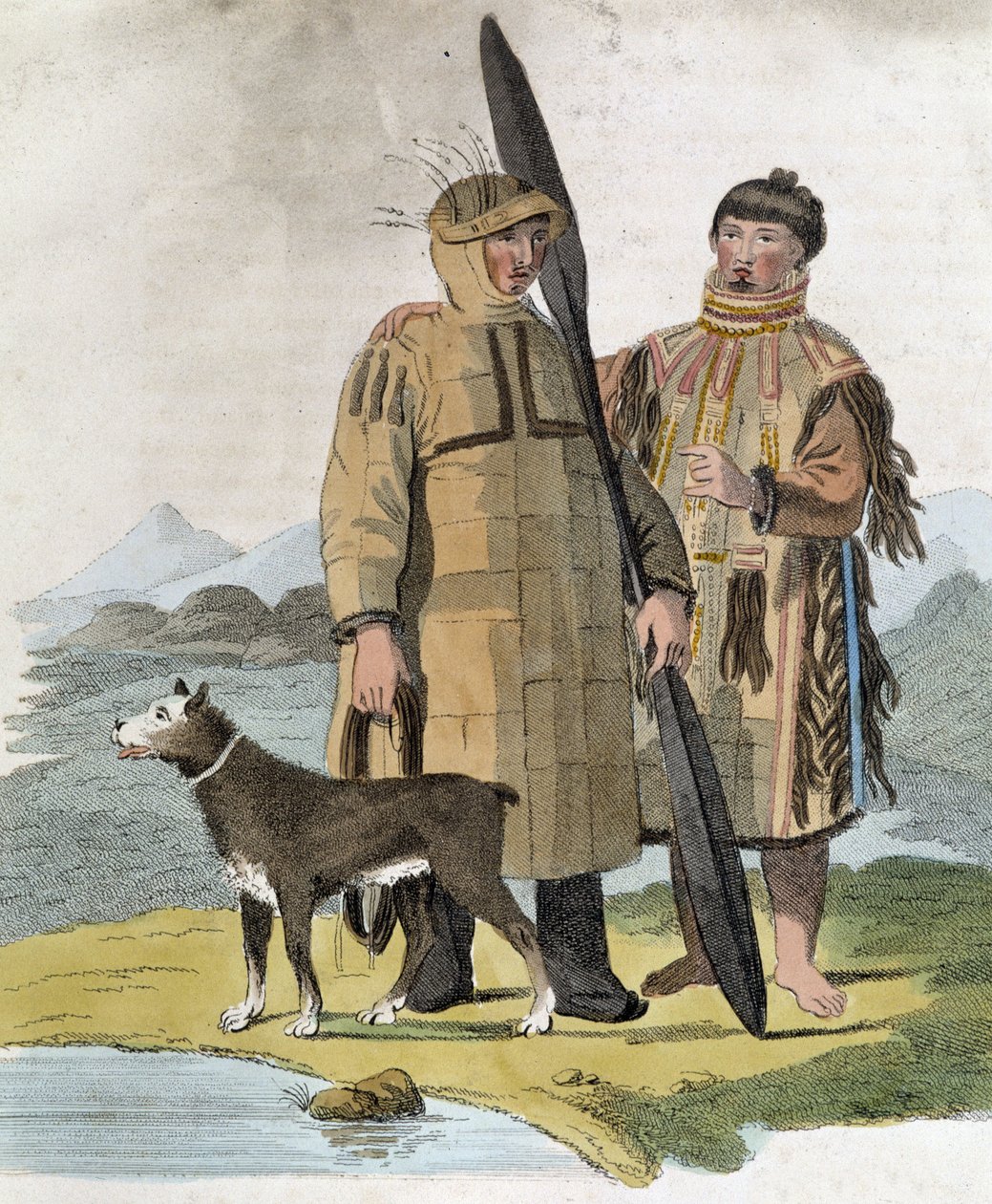 Pár z ruské provincie a jejich pes - rytina od Unknown artist