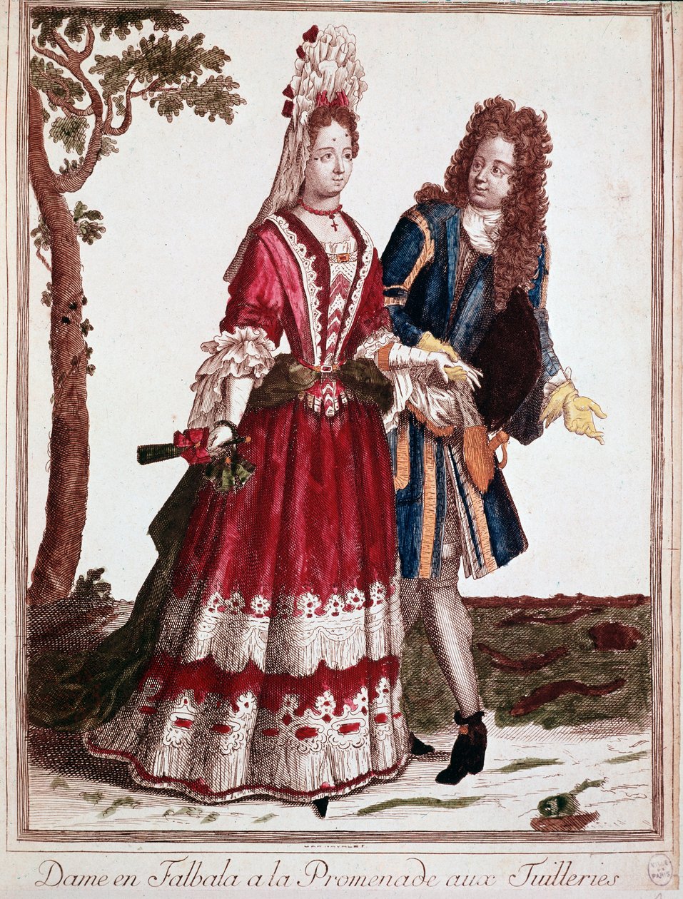 Pár na procházce v Tuileries Garden, Paříž (Graving od Unknown artist