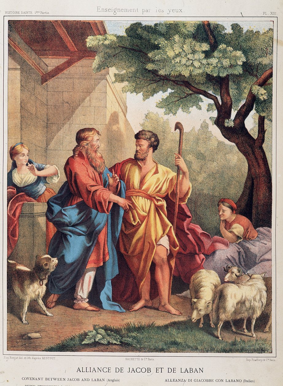 Smlouva Jákoba a Lábana ve „Svaté historii“, ed. Hachette od Unknown artist