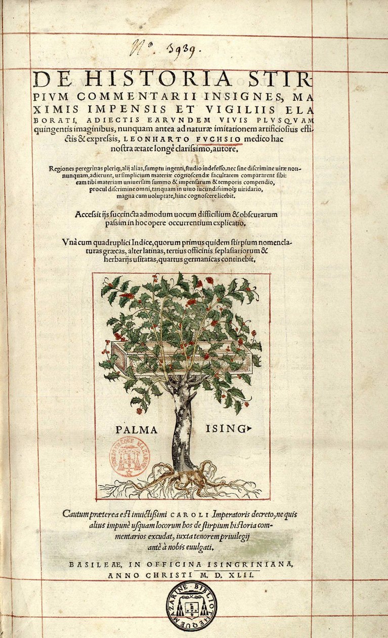 Titulní strana ""Odznaky k historii Racine komentářů,..." od Leonharta Fuchse od Unknown artist