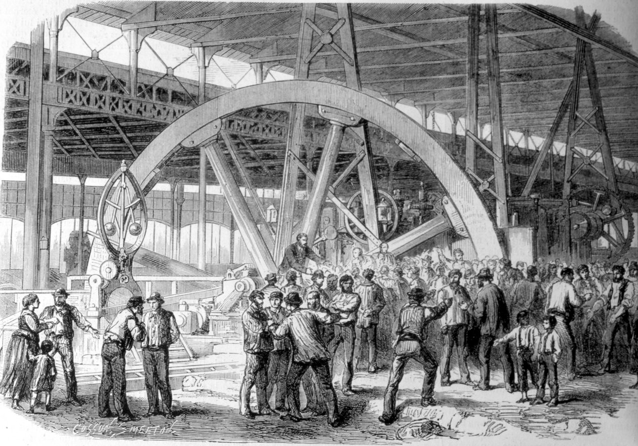 Creusotův úder. Smíření pracovníků v dílnách v době výplaty. 19. století. od Unknown artist