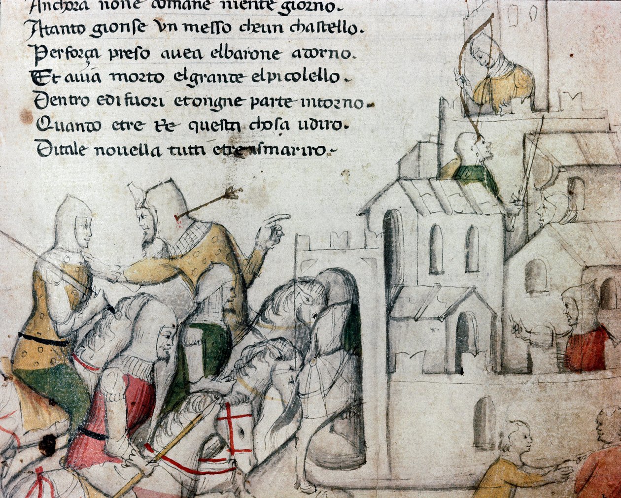 Přechody útočící na maurskou pevnost Ilustrace k toskánské básni „“ Febusso e Breusso“ Rukopis MS.B.R.45. Florencie 15. století, Nazionale Biblioteca od Unknown artist