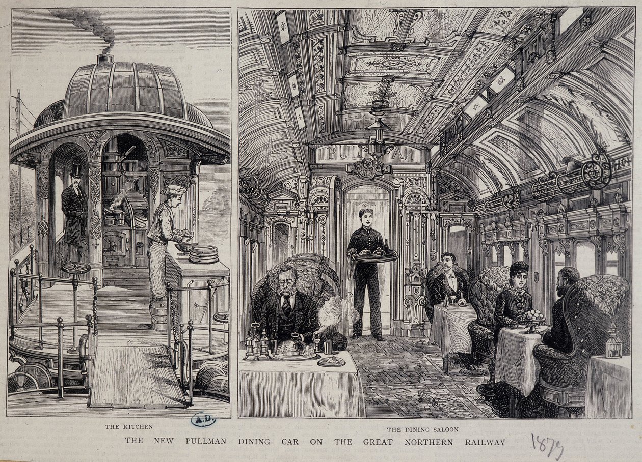 Kuchyně a restaurace vozu Pullman - rytina od Unknown artist
