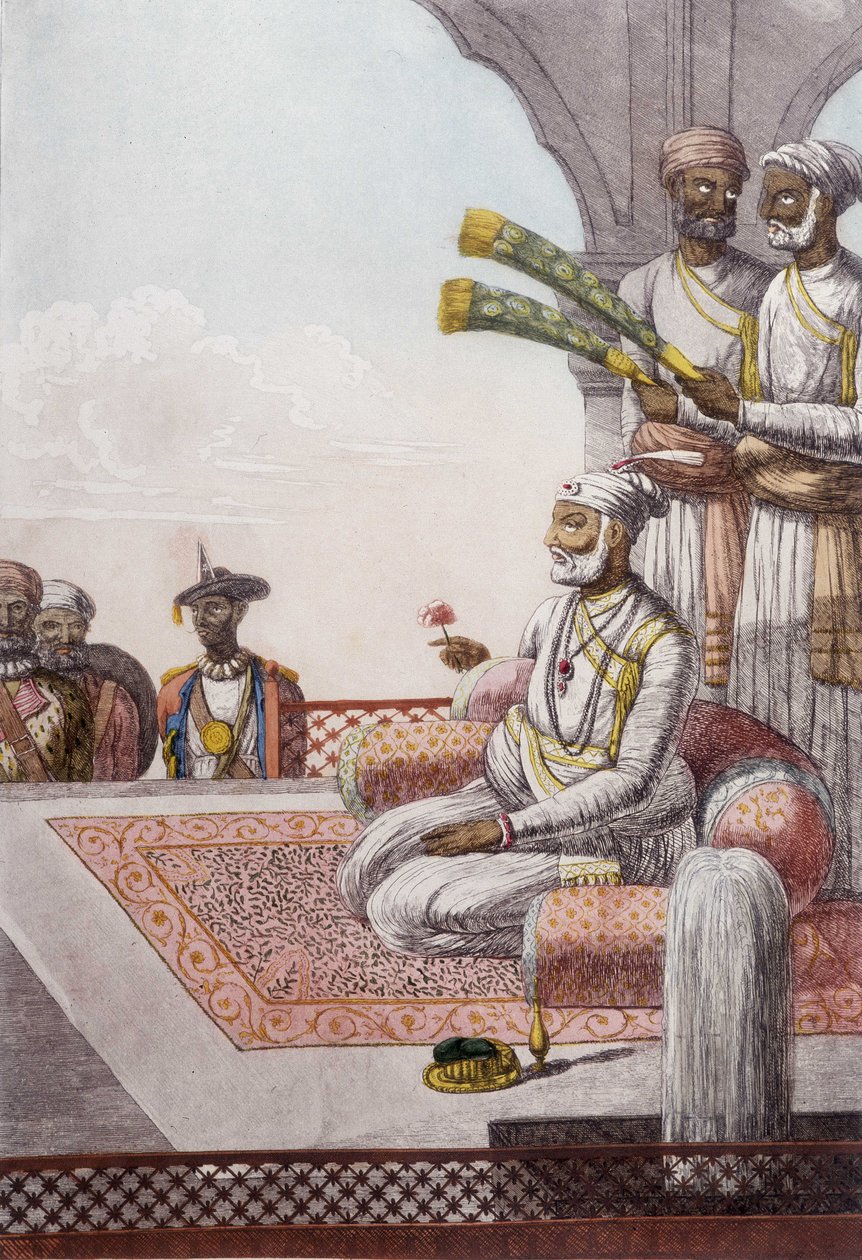 Kultura, civilizace a indická společnost: Portrét panovníka Radjah (Rajah) z Brahman, Indie. Rytina z roku 1808. od Unknown artist
