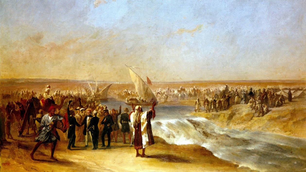 Jeho Excelence Ali Pascha 15. srpna 1869 prořezává poslední část pánve v Suezské pláni od Unknown