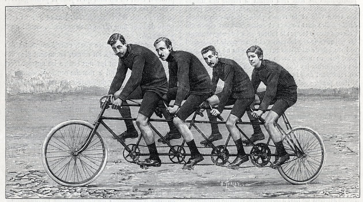Cyklista na kole s názvem „čtyřnásobný gladiátor“. Gravírování do ""La Nature"" od Unknown artist