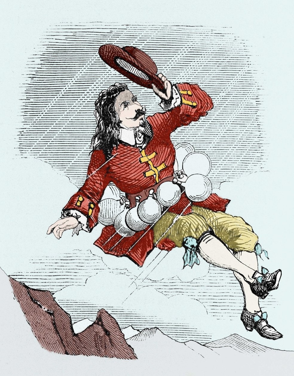 Cyrano de Bergerac odstraněn svými lahvičkami, ilustrace z: „Onoho světa od Unknown artist