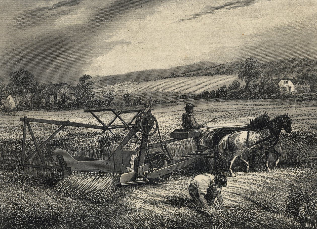 Žací stroj Cyruse McCormicka z roku 1831, vystavený na výstavě Crystal Palace v roce 1851. od Unknown artist
