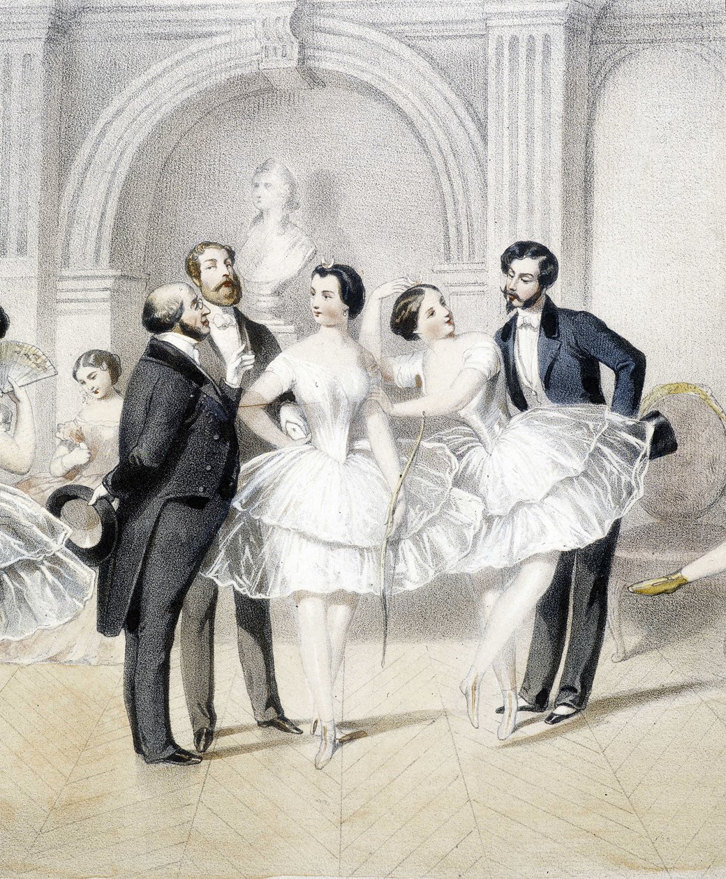 Tanečnice obklopené muži v době romantismu - n.d. od Unknown artist