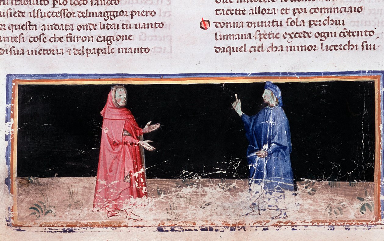 Dante (v modrém) a Virgil (píseň 3 of Hell, v Božské komedii) (Miniatura od Unknown artist