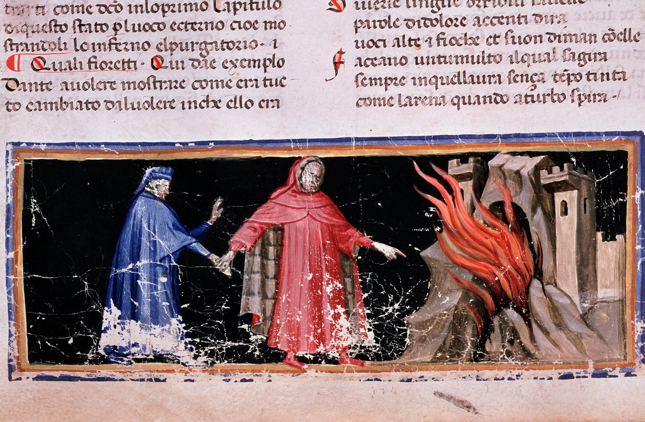 Dante a Virgil dostanou brány pekla (píseň 3 of Hell, v Božské komedii) - miniatura od Unknown artist