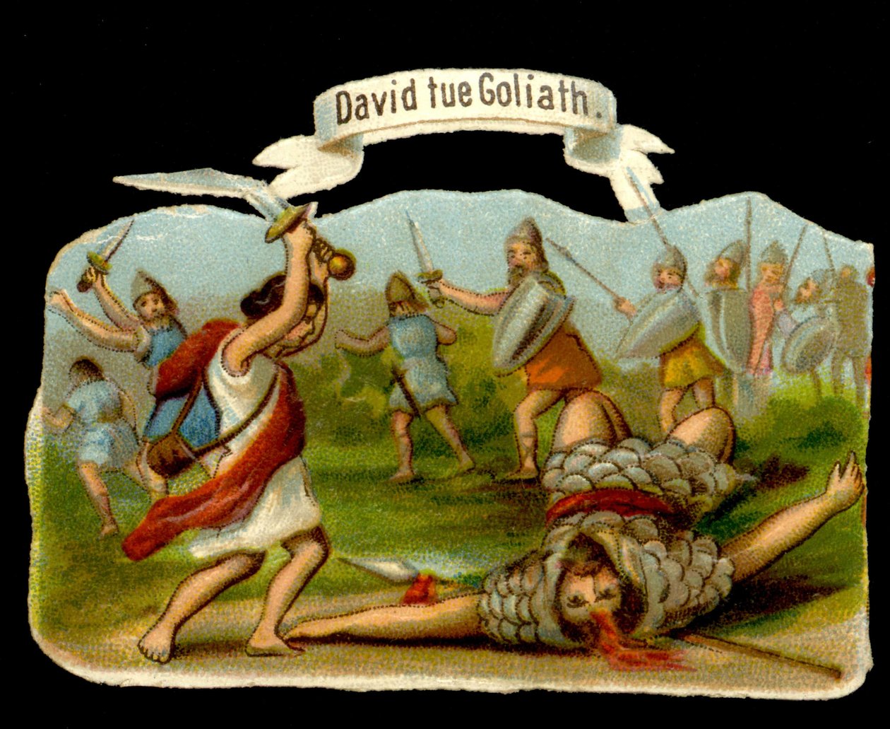 David a Goliáš: David zabíjí Goliáše svým kordem. Chromolitografie 19. století. od Unknown artist