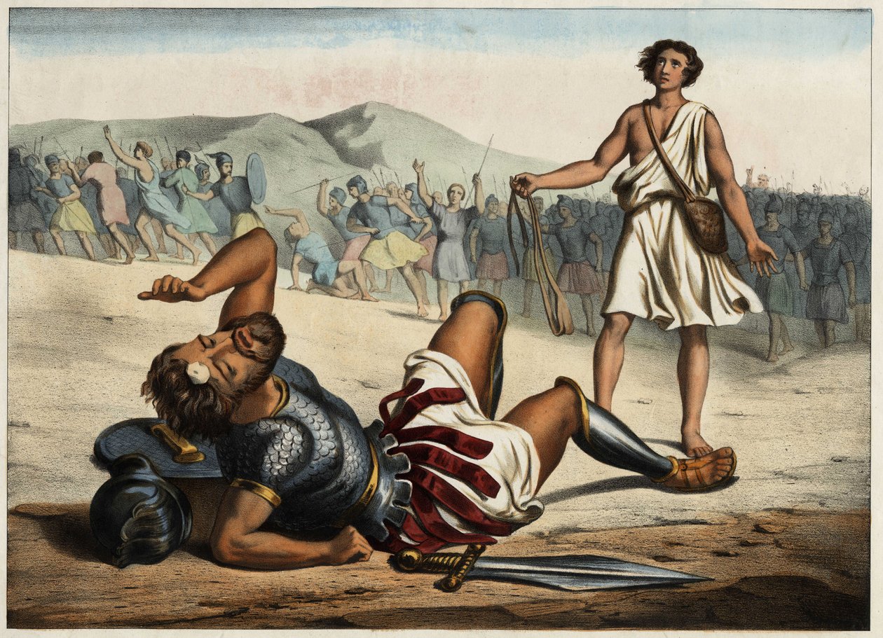 David vítěz Goliáše. Anonymní rytina z poloviny 19. století. od Unknown artist