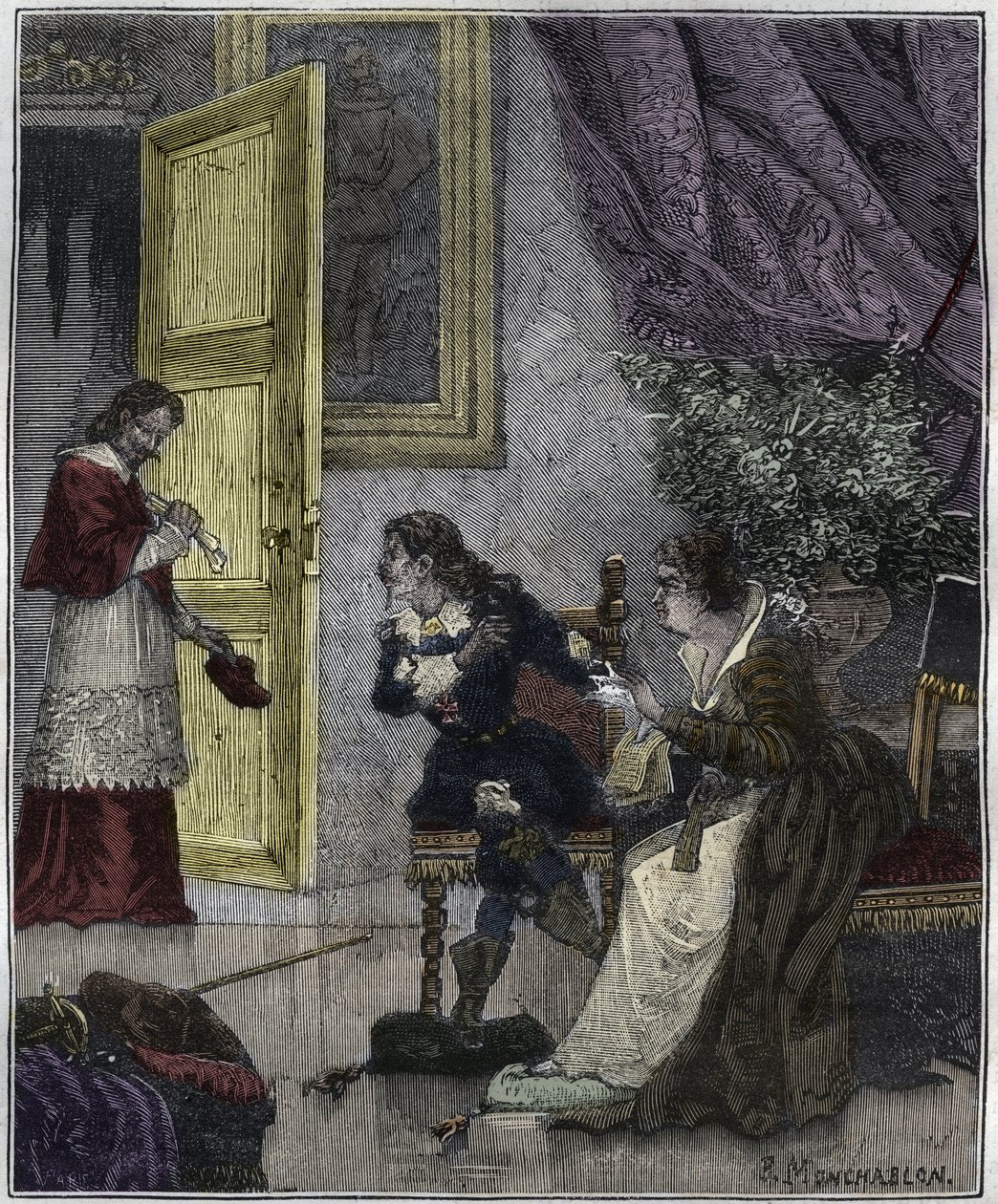 Day of the Dupes – Journee des Dupes 1630 – V době, kdy Marie de Medicis obhajovala svou věc, vstoupil kardinál Richelieu – ilustrace v „Paříži v průběhu století“ od Knee-Laca od Unknown artist