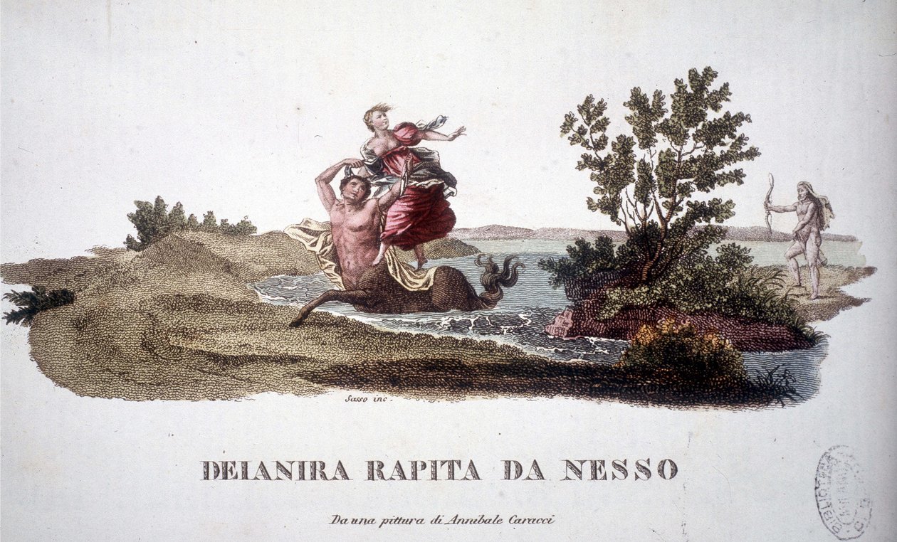 Deanire odstraněn kentaurem Nessem (Nessos) - rytina od Unknown artist
