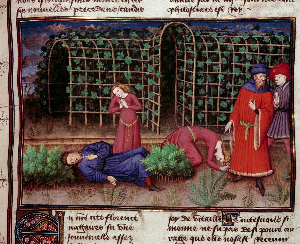 Smrt Dva lidé zabití smrtí. Miniatura z „“Le Decameron““ od Jeana Boccace (Giovanni Boccaccio) (1313-1375) 1450 Paříž, knihovna Arsenalu od Unknown artist