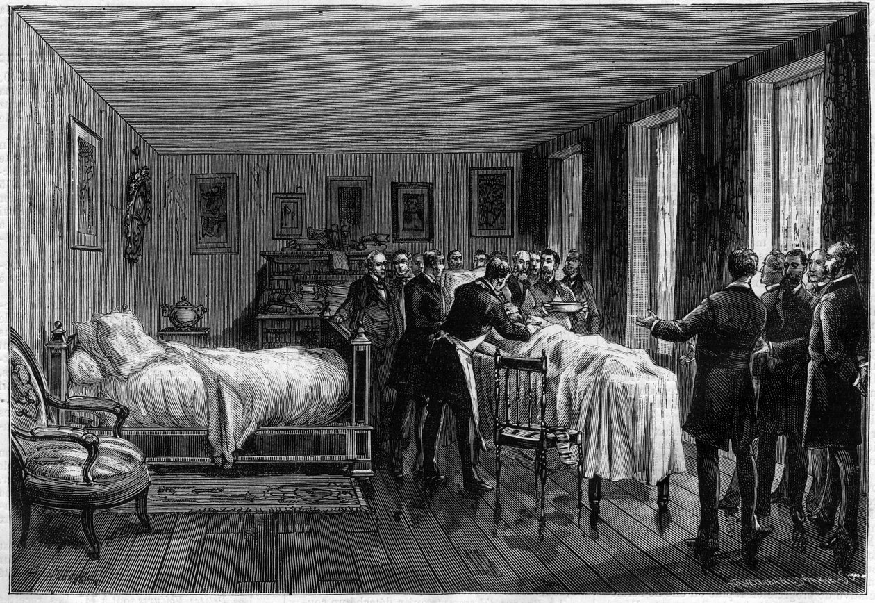 Smrt Leona Gambetty (1838-1882) francouzského politika – pitva – v „The Illustrous Journal“ z roku 1883 – od Unknown artist