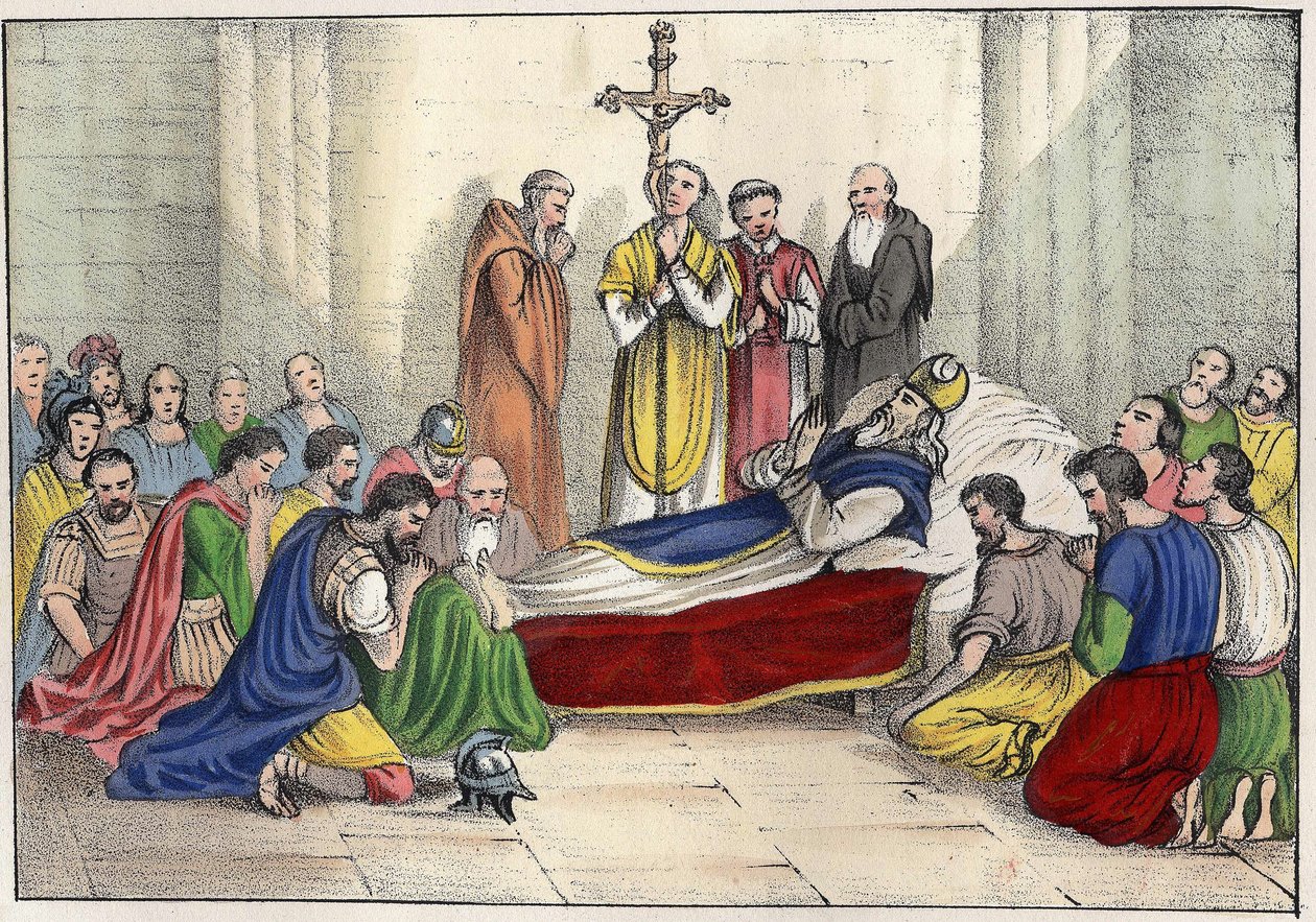 Smrt svatého Augustina (354 - 430). Italské vydání v barvě 1846. od Unknown artist