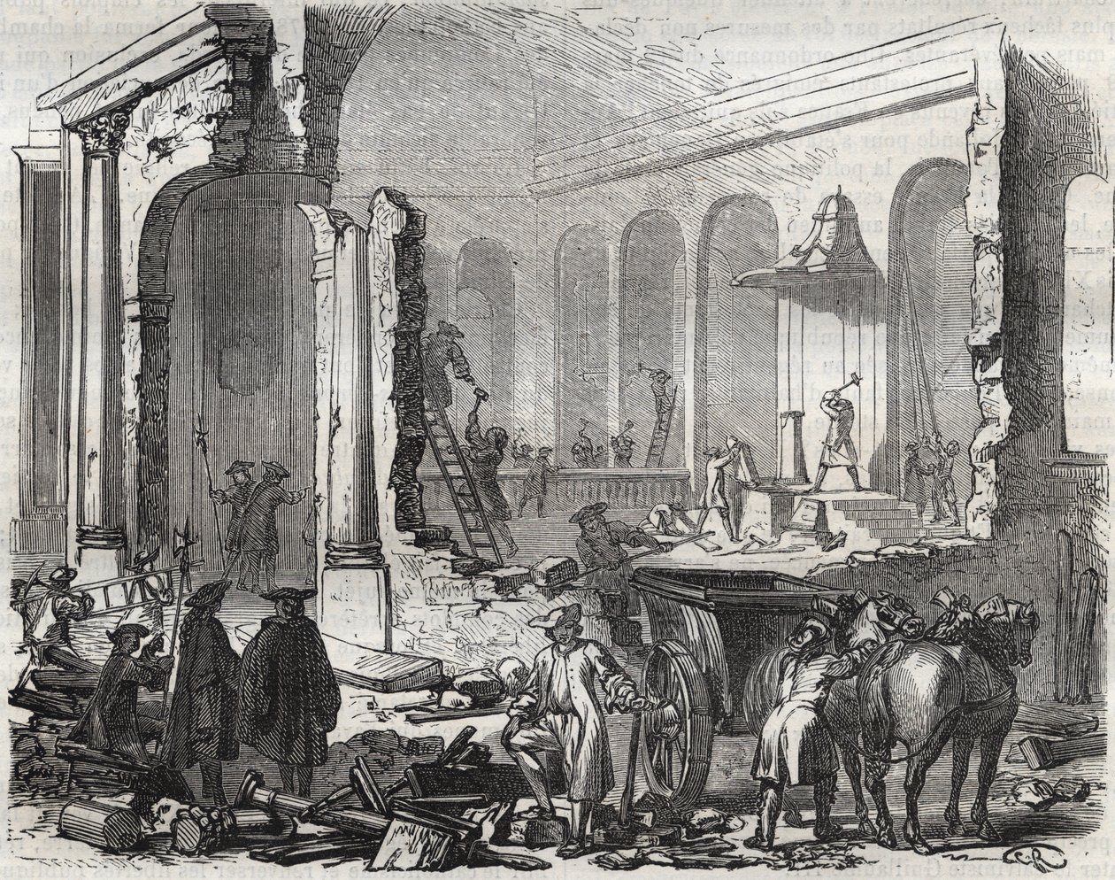 Demolice chrámu Charenton v listopadu 1685 po odvolání Edit of Nantes, 18. října od Unknown artist