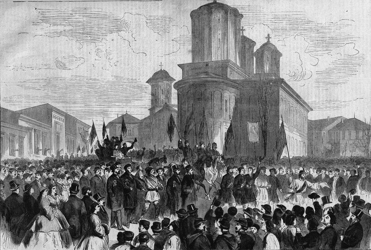 Demonstrace v Bukurešti za prince Karla z Hohenzollern-Sigmar, nového krále Rumunska od Unknown artist